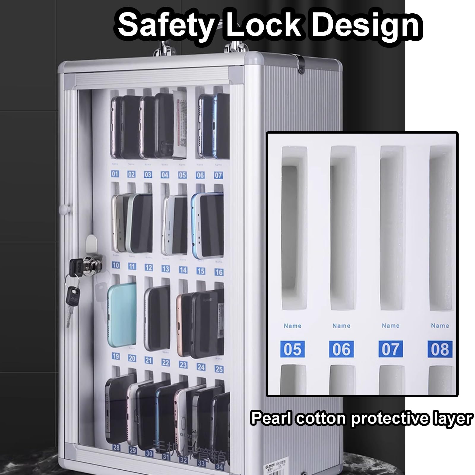 36-Slot Wall Mounted Cell Phone Storage Cabinet with Lock & Keys - Secure Phone Holder for Classroom, Office, Exam, Library & Gym - Organize & Protect Devices Safely
