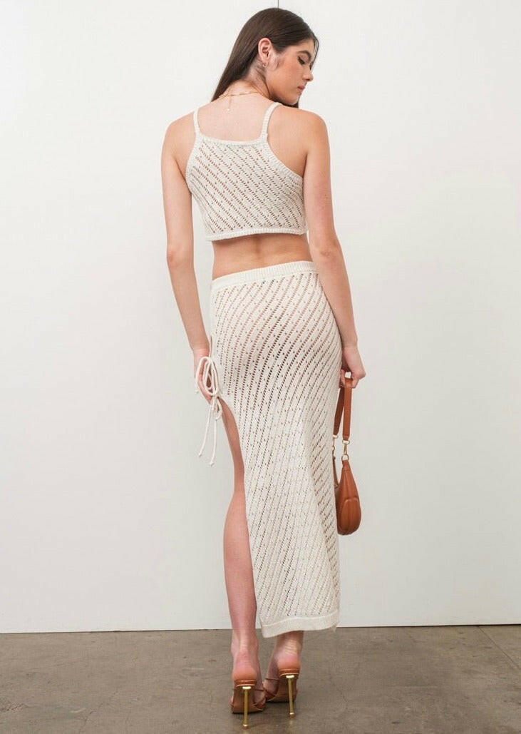 Off White Crochet Knit Crop Top for Women - Boho Chic Summer Beachwear & Casual Outfit