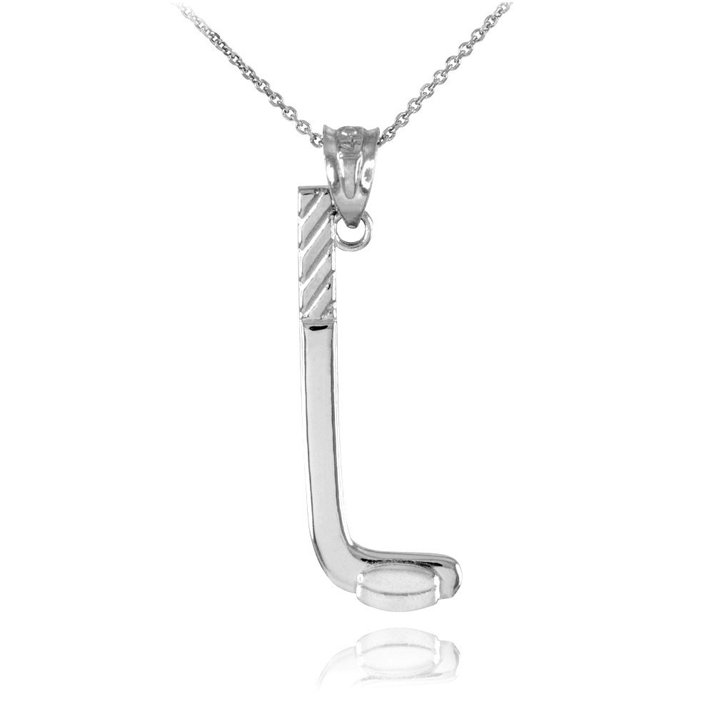 10K White Gold Hockey Stick & Puck Pendant Necklace for Men & Women - Perfect Gift for Hockey Players & Fans - Game Day & Sports Jewelry