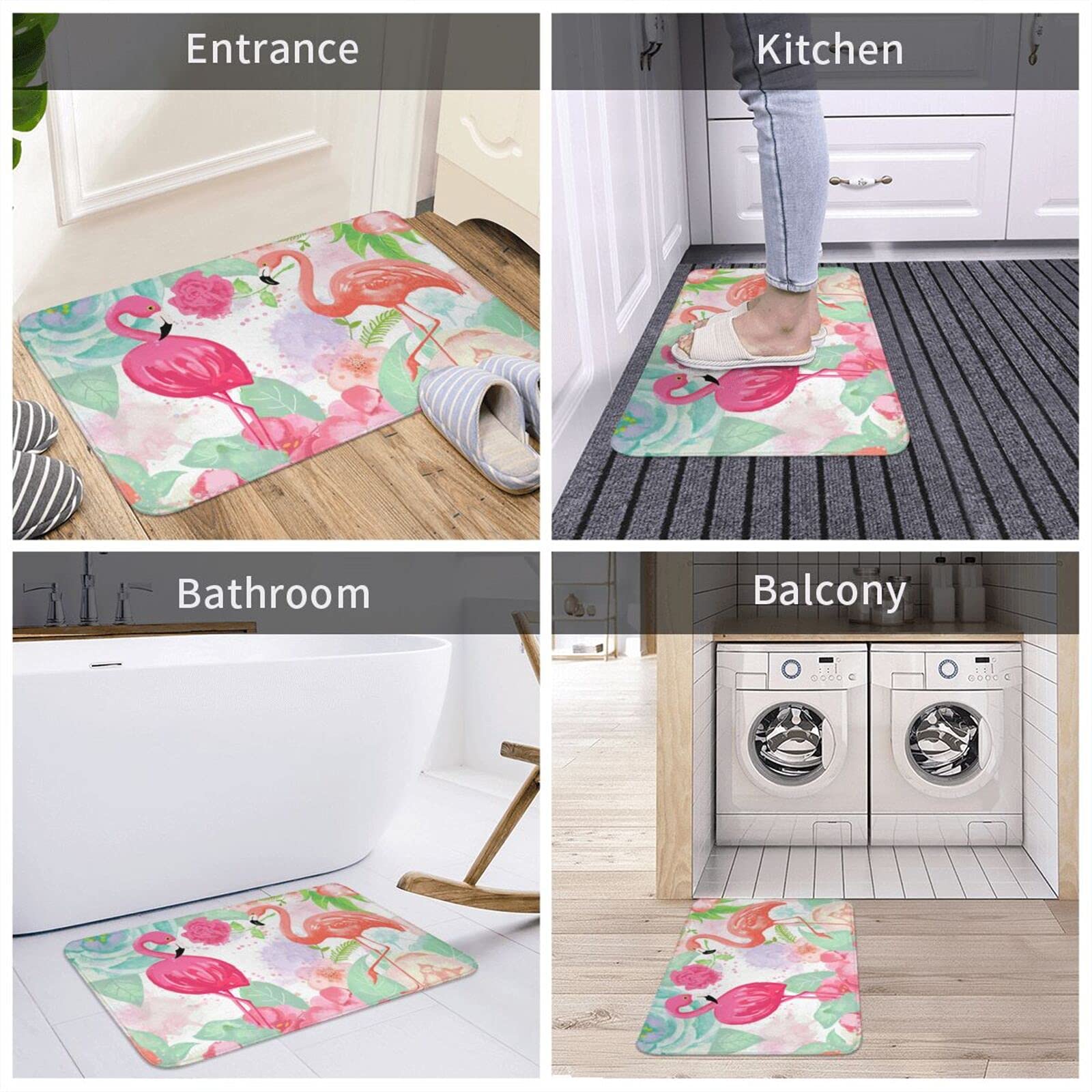 **Flamingo Tropical Bath Mat - Soft, Non-Slip, Absorbent & Washable Bathroom Rug - Perfect for Bathroom, Shower & Kitchen Sink Decor**    *(Use Case: Adds a stylish, cozy touch to your bathroom or kitchen while providing safety and comfort underfoot.)*