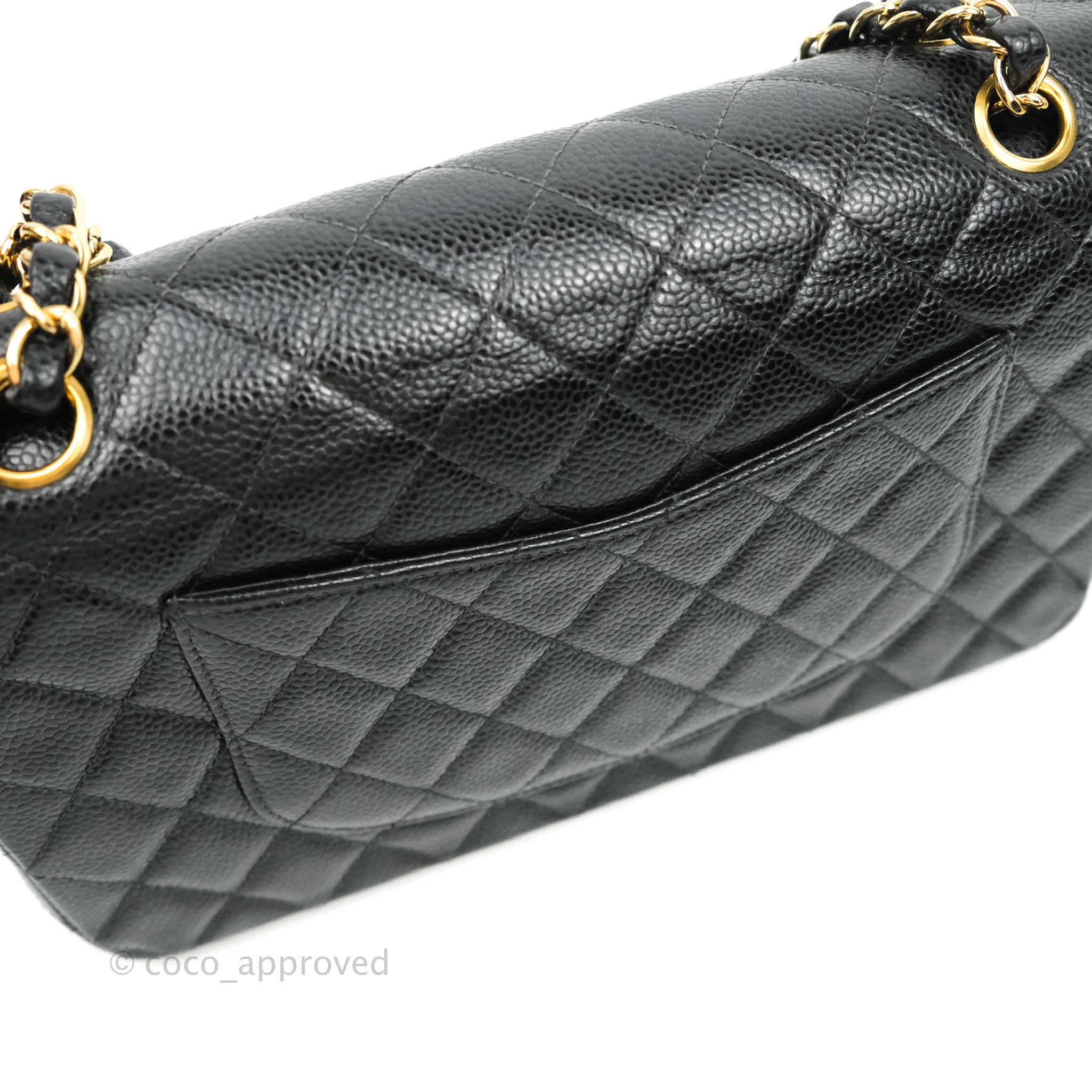 Chanel Classic M/L Medium Double Flap Bag in Black Caviar Leather with 24K Gold Hardware - Luxury Handbag for Women, Perfect for Parties, Work & Special Occasions