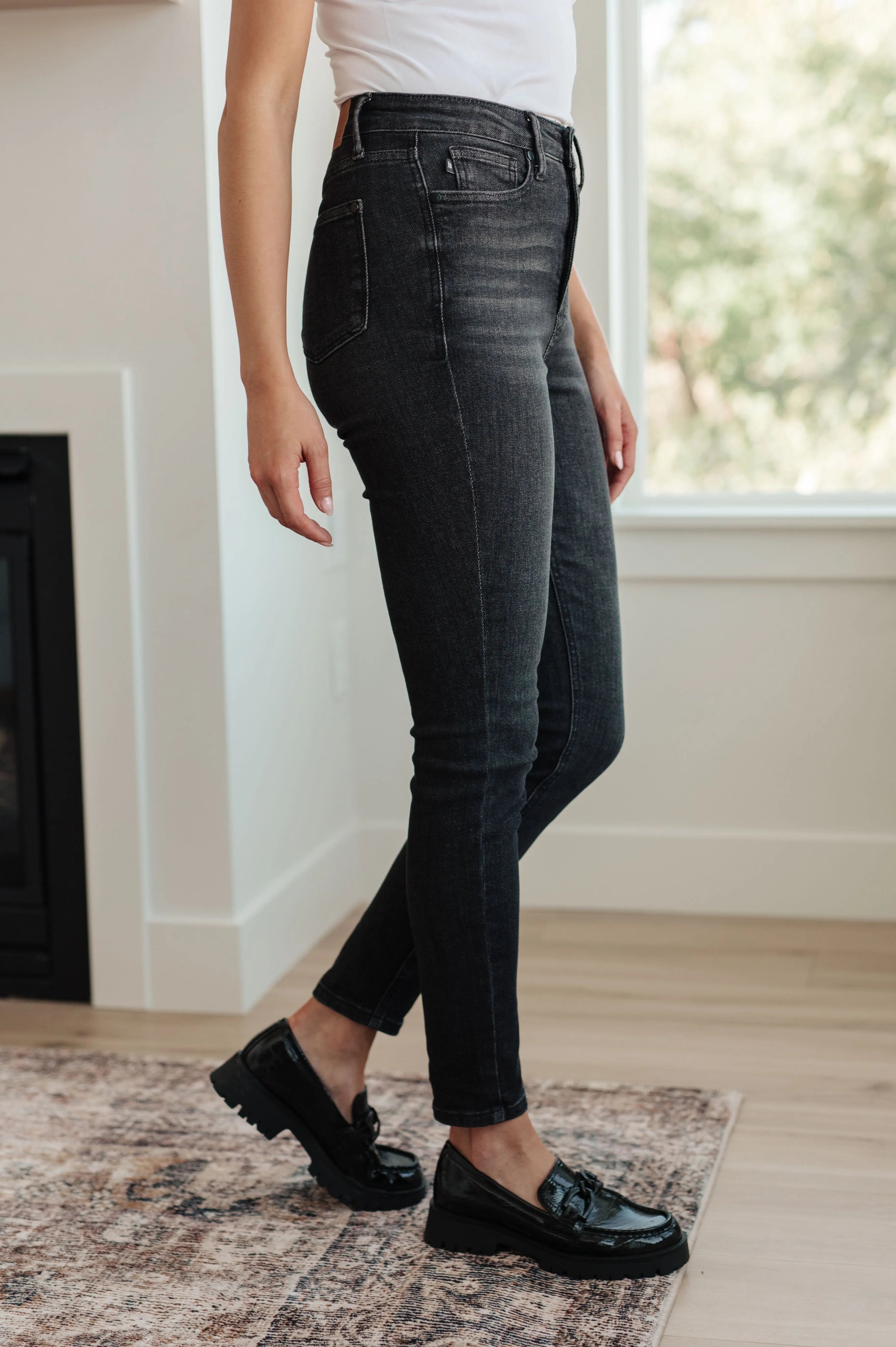 Octavia High Rise Control Top Skinny Jeans for Women - Washed Black Denim Pants, Tummy Control Slim Fit Jeans | Perfect for Work, Date Night & Casual Outfits