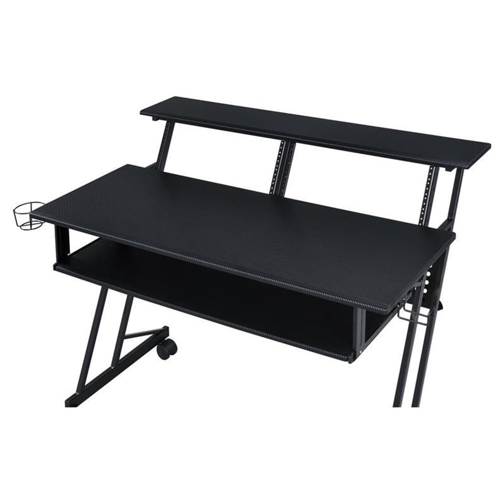 Pemberly Row Black 1-Shelf Music Recording Studio Desk with Keyboard Tray, 4 Caster Wheels & Cup Holder - 47