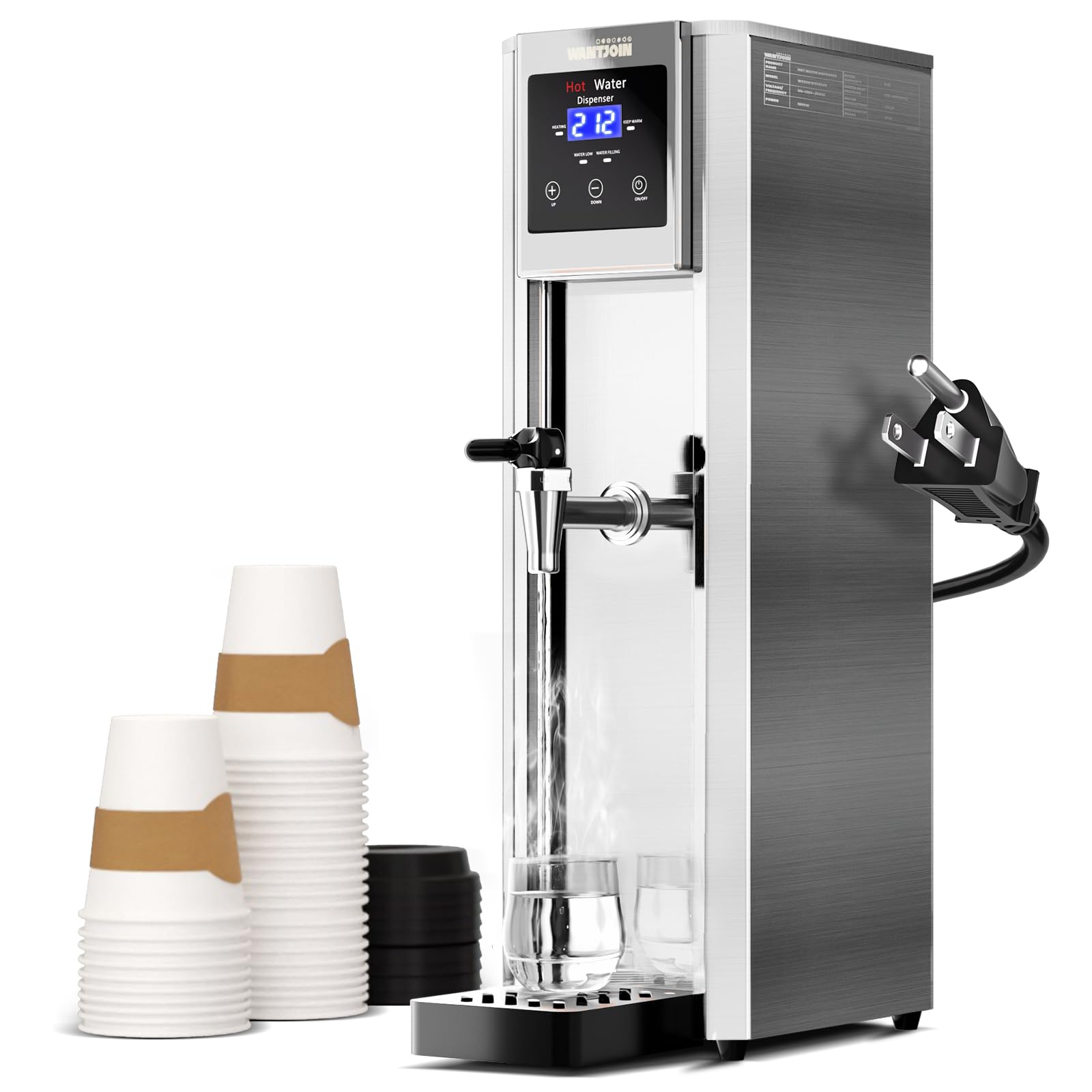 WantJoin Commercial Hot Water Dispenser 20L (5.2GAL) per Hour - Electric Countertop Water Boiler with Step Heating & Auto Temperature Control (32°F-212°F) - 1800W for Boba Tea, Coffee Shops, Offices & Restaurants - Perfect for Brewing, Food Service & High-Demand Environments