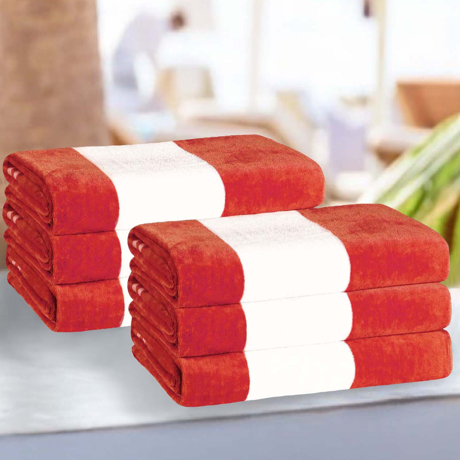 Premium Cabana Stripe Oversized Cotton Beach Towel Set of 2, 4, or 6 - Soft, Absorbent & Quick-Drying for Pool, Beach, Vacation & Spa Use