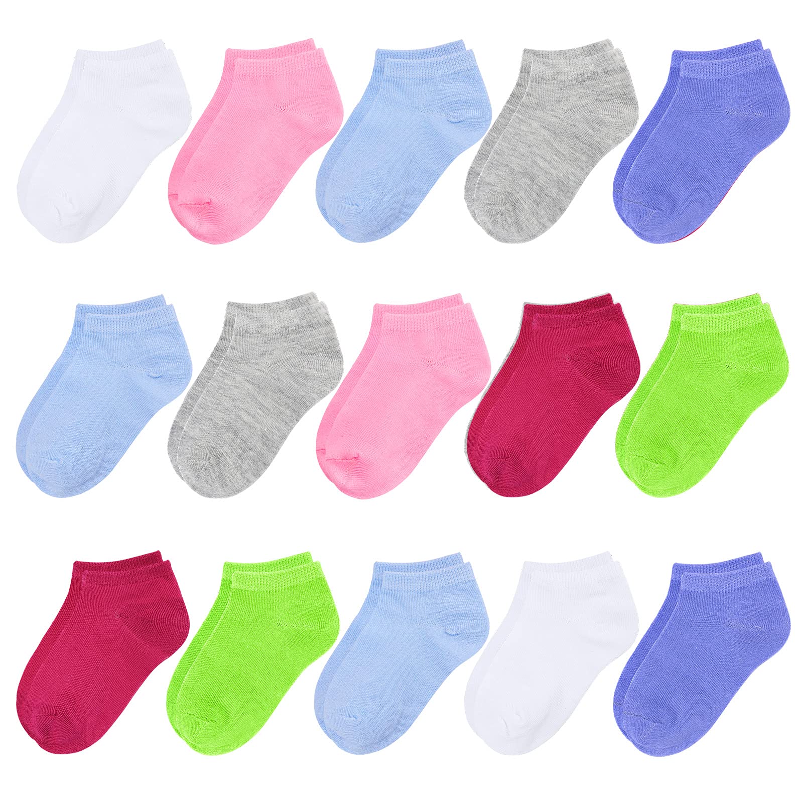 BOOPH 15 Pairs Kids Athletic Socks for Boys & Girls - Half Cushion Low Cut Ankle Socks - Comfortable Breathable for School, Sports & Daily Wear