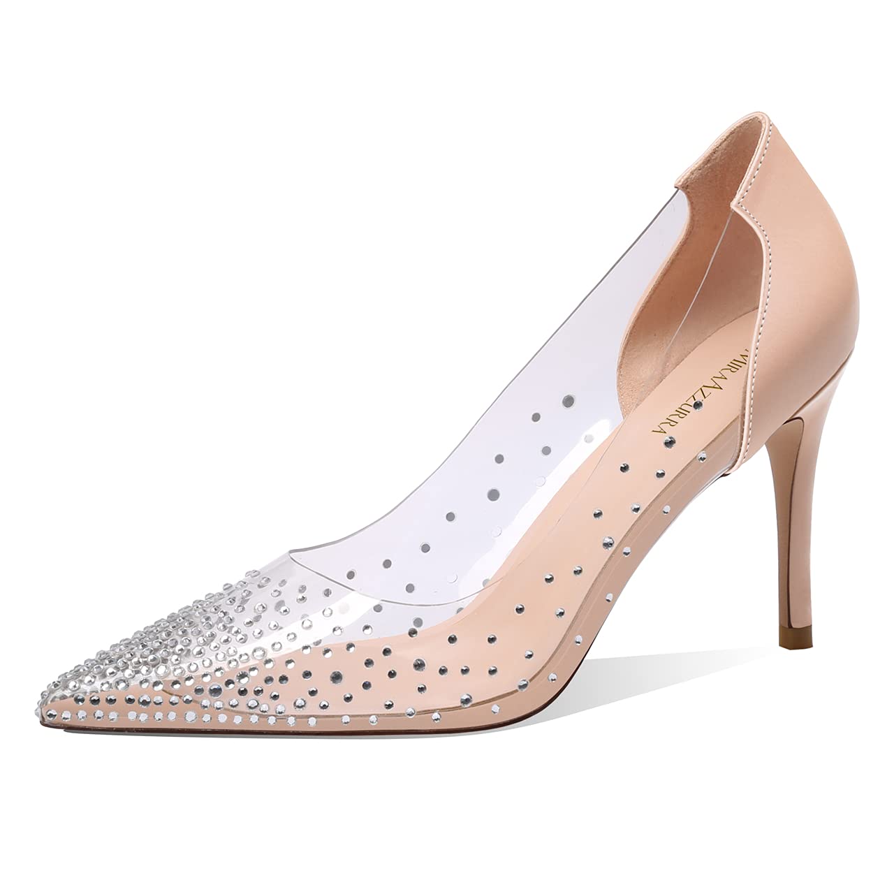 MIRAAZZURRA Women's Clear Heel Pumps - Rhinestone Stiletto Pointed Toe Wedding Shoes | PVC Transparent High Heels for Prom, Party & Evening Dress | Sexy Fashion Dress Shoes for Women