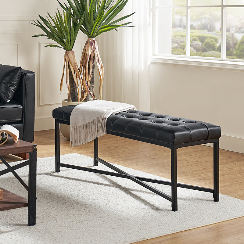 Arnold Versatile Elegance: Genuine Leather Bench with Button Tufted Design - Perfect for Living Room, Bedroom & Entryway Decor