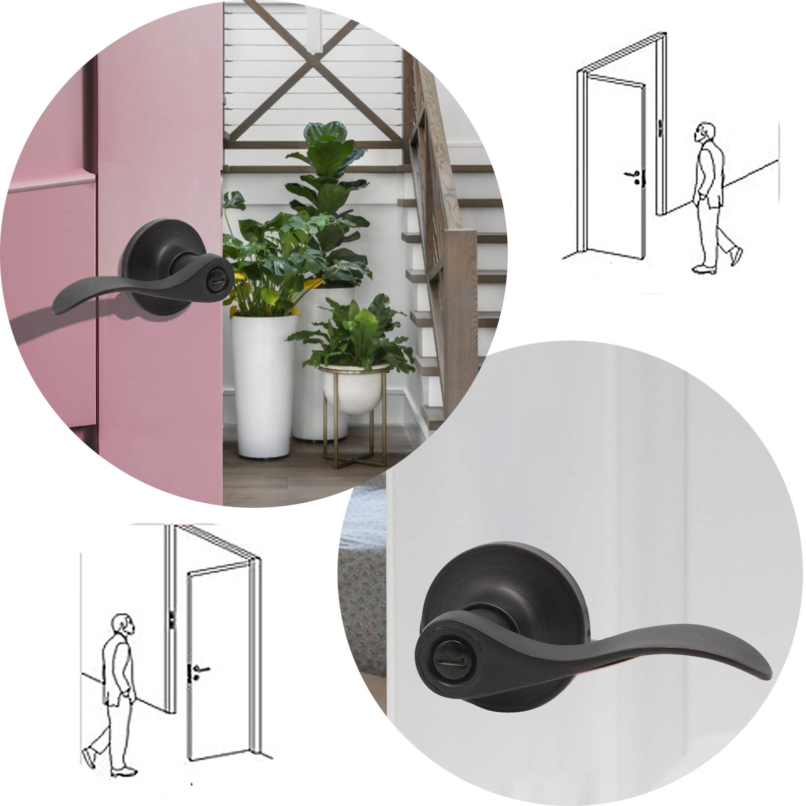 Gobrico 6-Pack Privacy Door Levers with Thumb Turn Lock - Reversible for Left/Right Handed Doors, Oil Rubbed Bronze Finish - Perfect for Bedrooms, Bathrooms & Interior Doors