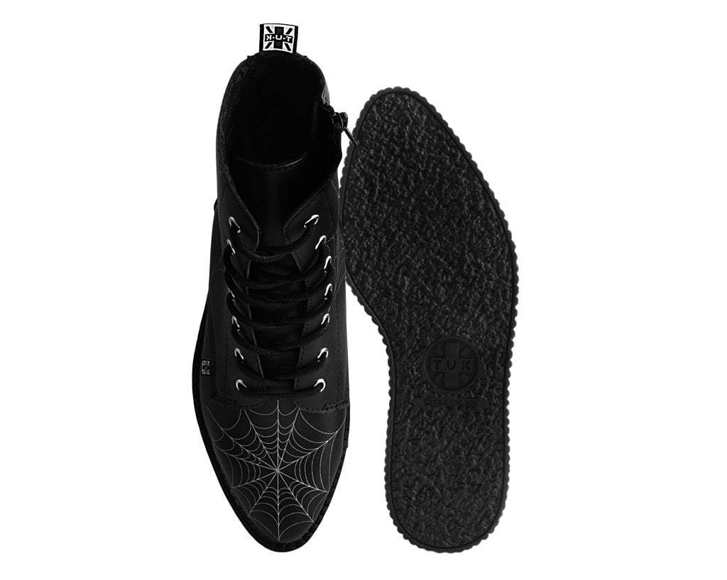 Black TUKskin™ 7 Eye Spiderweb Glow Boots - Punk Gothic Platform Boots for Women - Perfect for Concerts, Halloween & Alternative Fashion