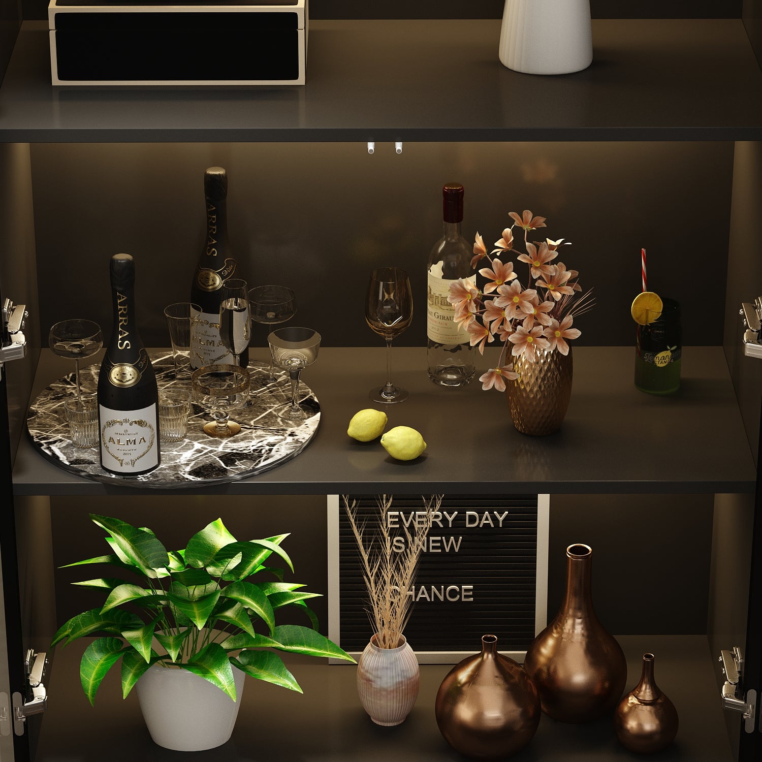 Modern LED Display Storage Cabinet with Tempered Glass Doors - Perfect for Showcasing Collectibles, Jewelry & Home Decor in Living Room or Retail Store