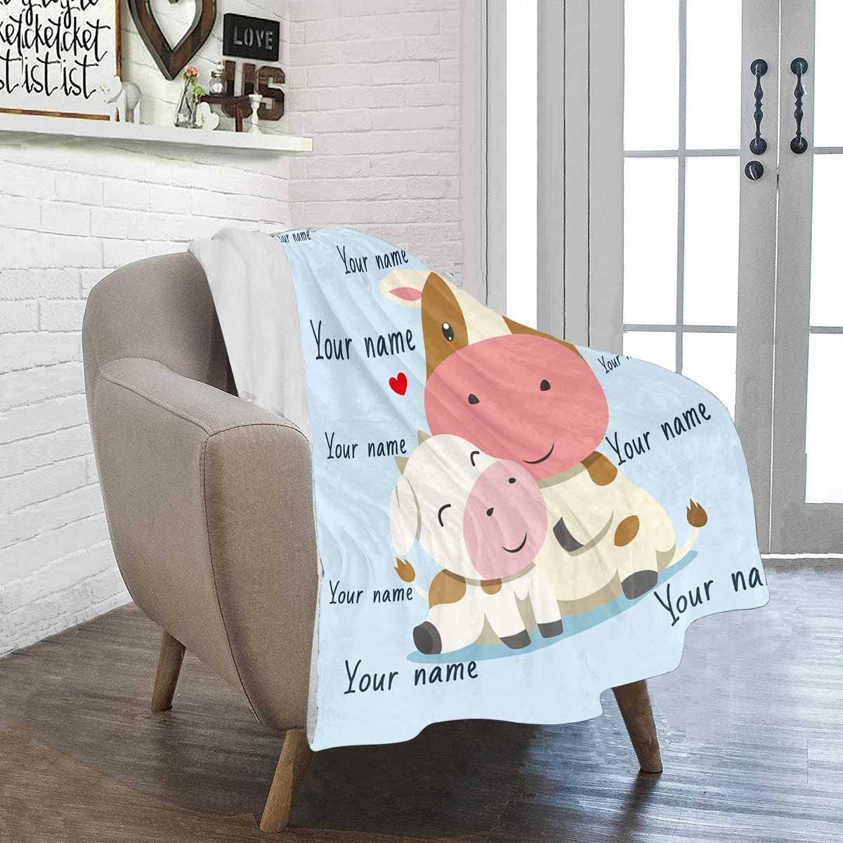 Personalized Cow Blanket with Baby Name - Custom Fleece Throw Blanket for Girls & Boys - Soft Cozy Plush Blanket for Kids Bedroom, Nursery, Couch - Perfect Baby Shower Gift & Birthday Present