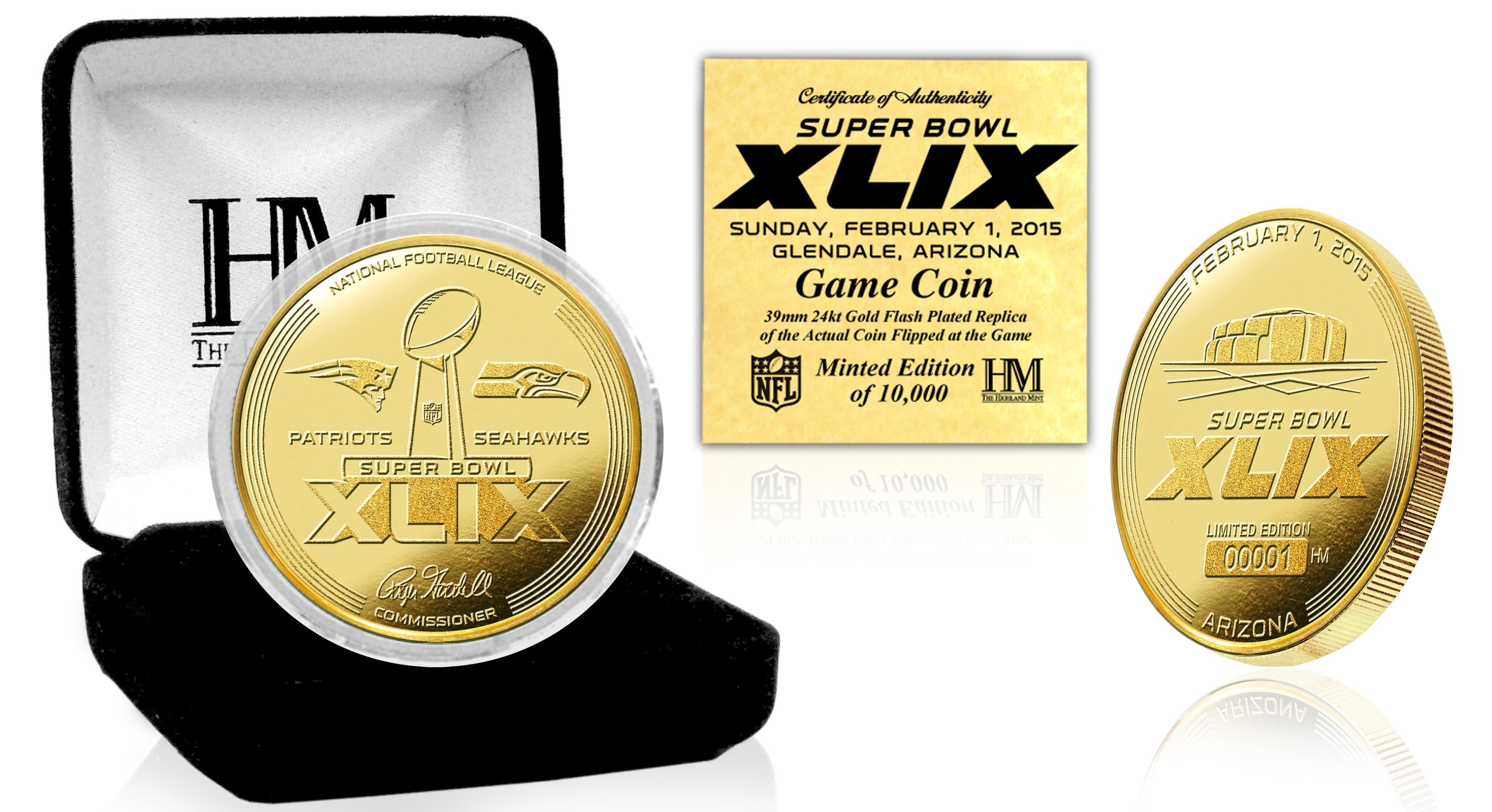 Official Super Bowl 49 Commemorative Gold Flip Coin - Collector's Edition Football Memorabilia for Game Day, Sports Fans & Gift Giving
