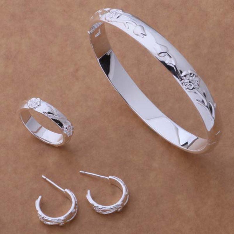925 Silver Plated Rose Jewelry Set for Women - Elegant Necklace, Earrings & Bracelet Gift Set - Perfect for Valentine's Day, Anniversary & Special Occasions