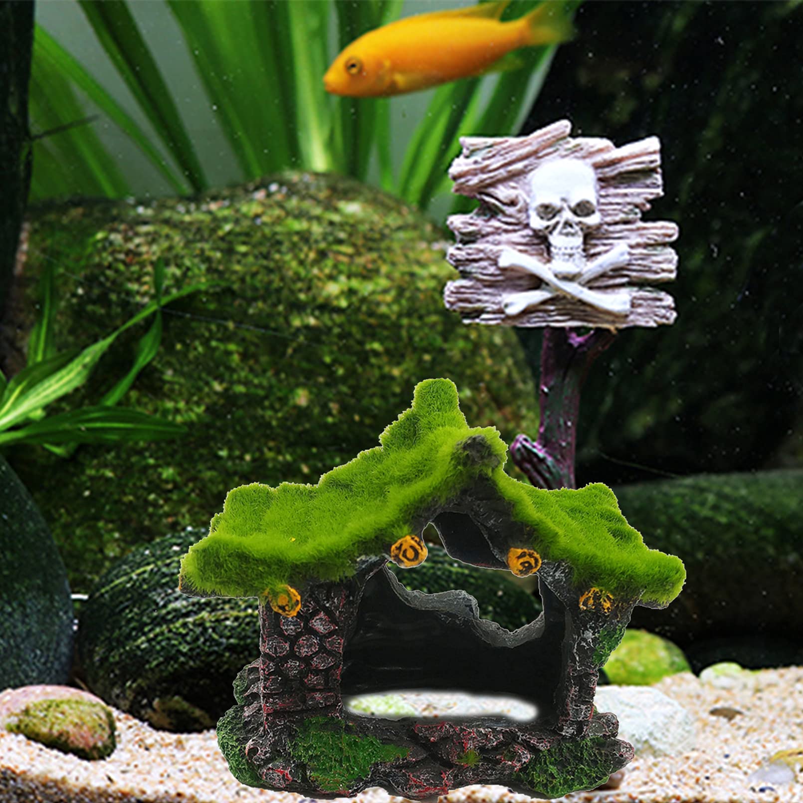 Betta Fish Hideout Cave - 2Pcs Resin Aquarium Decorations with Hollow Design for Shrimp, Moss & Small Fish - Perfect for Betta Tanks, Terrariums & Aquatic Habitats