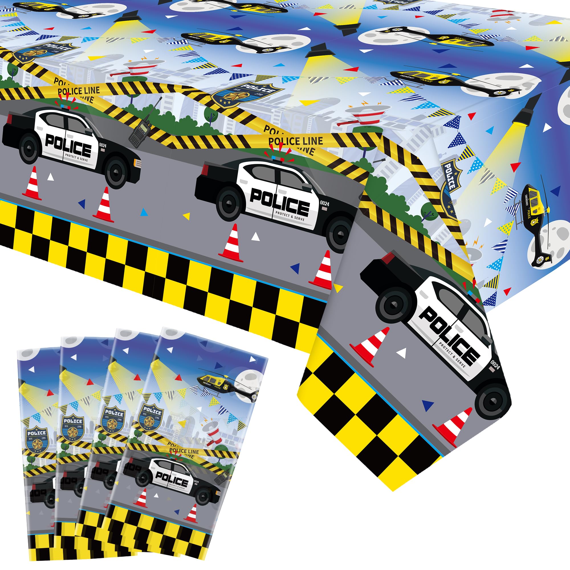 KEFAN 4-Piece Police Birthday Party Tablecloths Set - 51 x 86 Inch Rectangle Police Themed Plastic Table Covers for Kids Birthday Decorations - Perfect for Police Themed Parties, School Events & Birthday Celebrations
