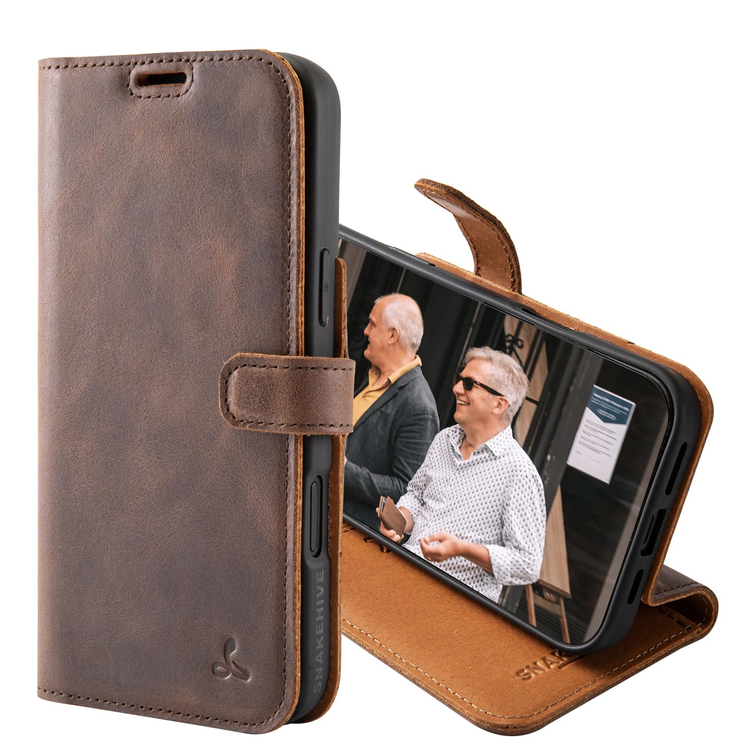 Premium Genuine Leather Wallet Case for iPhone 16 Pro Max - Slim Flip Folio Cover with Card Slots & Kickstand - RFID Protection - Perfect for Business, Travel & Daily Use (Brown)
