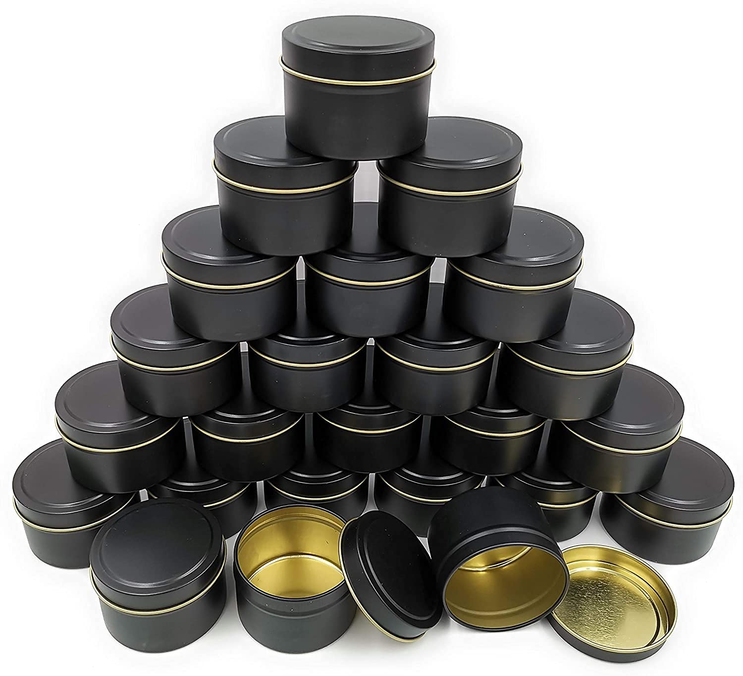 NRANSON 24-Pack 8oz Black Metal Candle Jars with Lids - Empty Containers for DIY Candle Making, Arts & Crafts, Home Decor, Wedding Favors & Storage (8 Ounce)