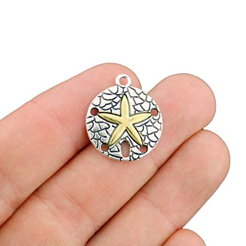 4 Antique Silver & Gold Sand Dollar Charms - SC6477 | Beach Jewelry for Necklaces, Bracelets & DIY Crafts | Perfect for Coastal Decor, Nautical Gifts & Boho Fashion Accessories