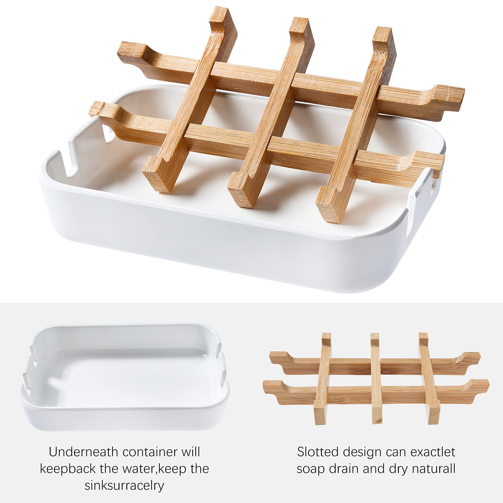 Eco-Friendly Bamboo Soap Dish Holder Set (2-Pack) - Removable Bathroom Soap Tray for Sink Countertop - Perfect for Bathroom, Kitchen & Travel Use