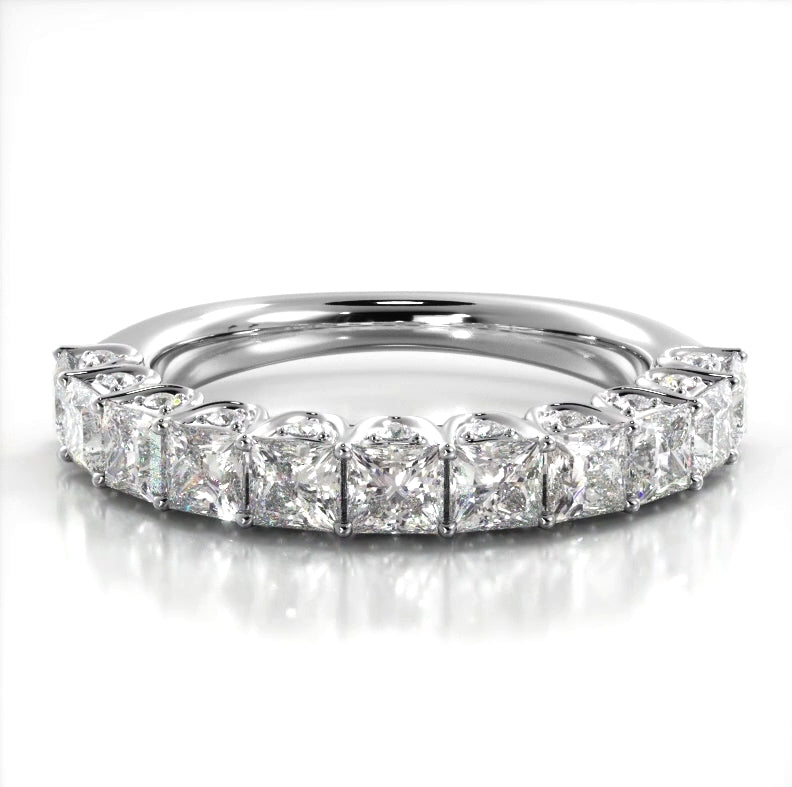 1.88 Carat Princess & Round Cut Diamond Wedding Band Ring for Women - Elegant Bridal Jewelry for Engagement, Anniversary & Special Occasions