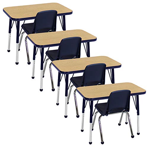 Adjustable Student Activity Tables & Chairs Set - 30x18 inch, Oak/Navy for Classroom