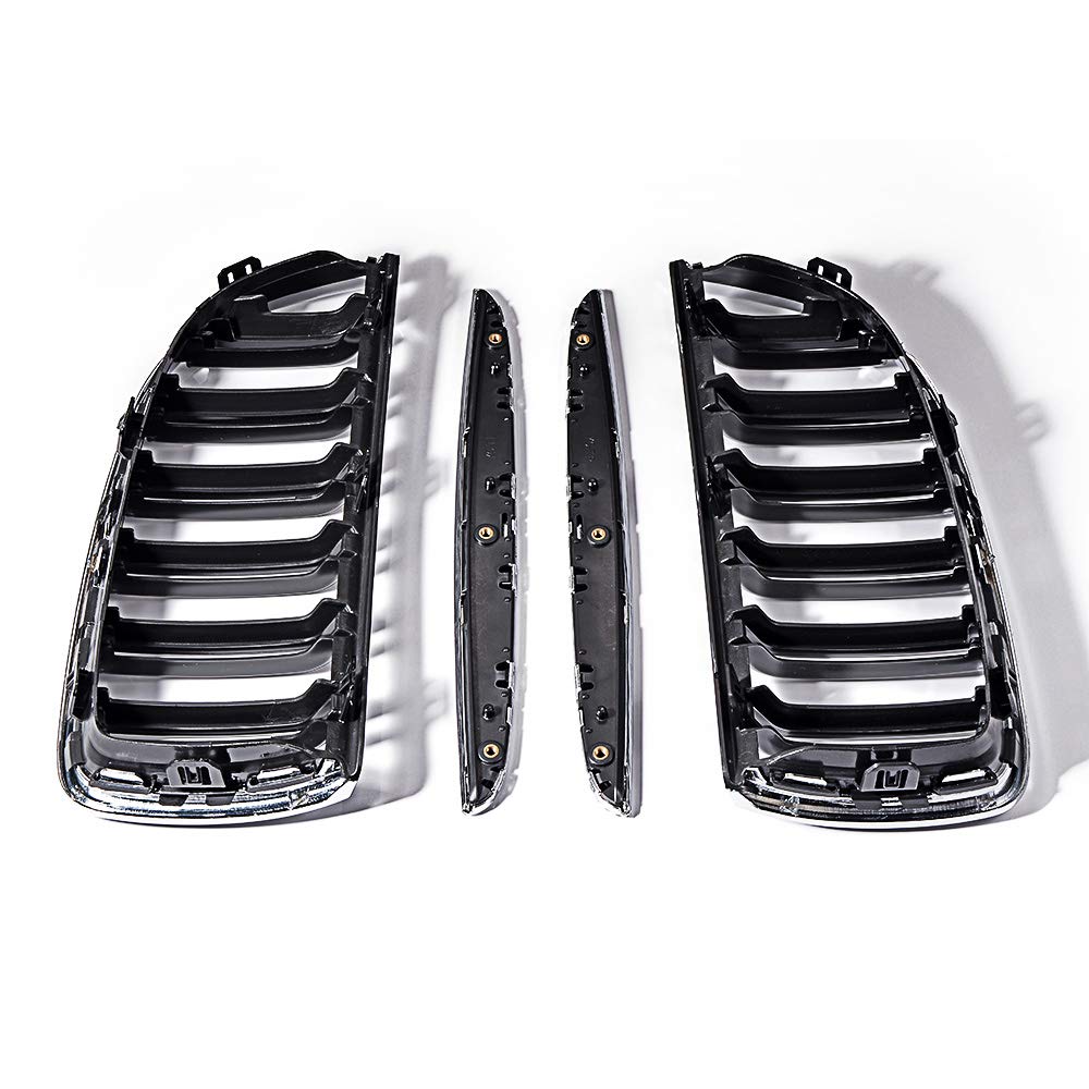 LR Glossy Black Chrome Dual Slats Front Kidney Grille for 2005-2008 BMW E90 E91 - Perfect Upgrade for Sedan & Wagon Models - Enhances Sporty Look & Front-End Protection