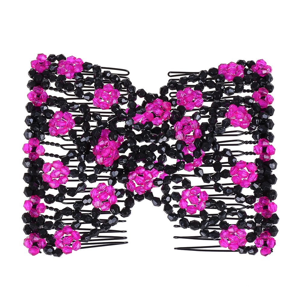 Fashion Hair Clips for Women - Elegant Plum Blossom Beaded Double Hair Slide Combs (Rose Pink) | Perfect for Weddings, Parties & Daily Styling