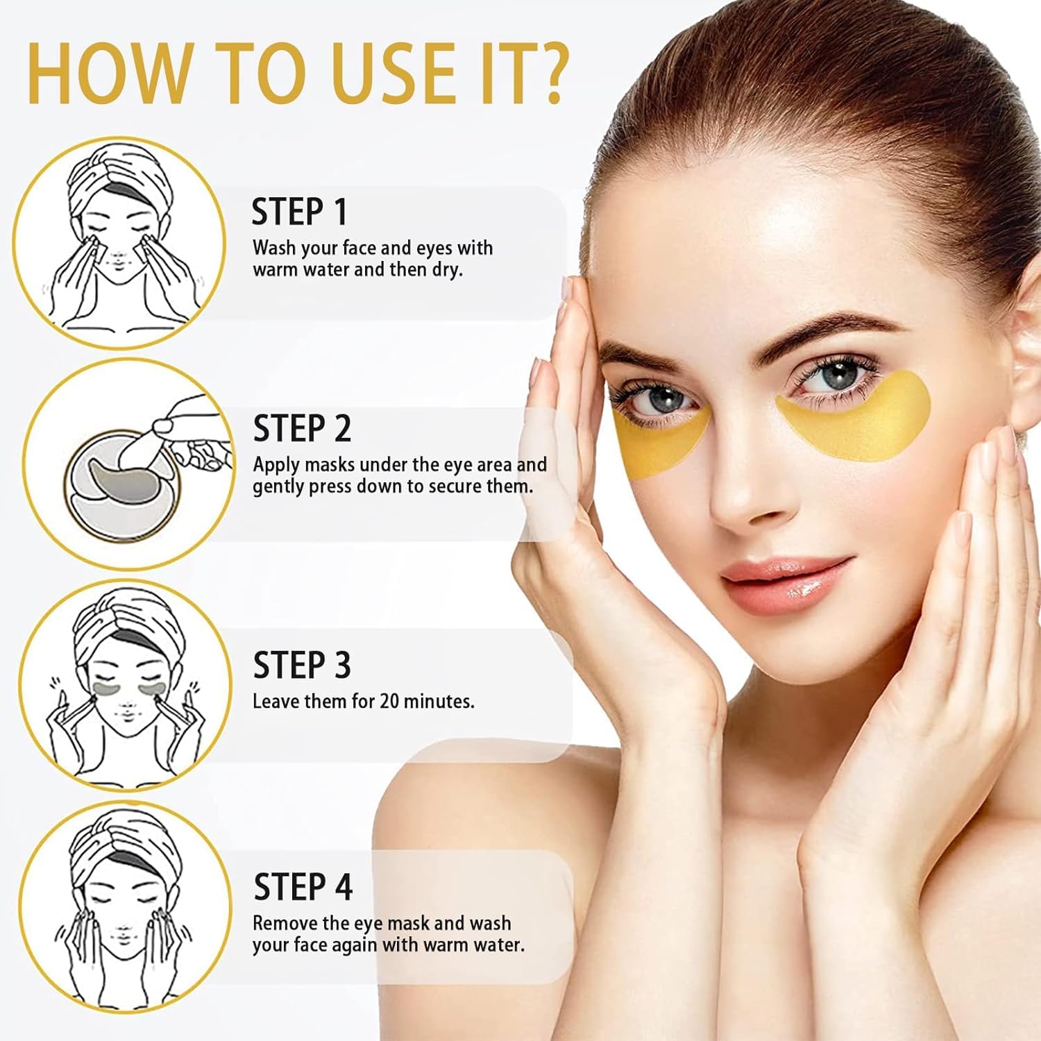 Kliffoo 24K Gold Under Eye Patches - 5 Pairs for Puffy Eyes, Dark Circles & Wrinkles | Hydrating Anti-Aging Eye Mask with Collagen, Hyaluronic Acid & Castor Oil | Reduce Eye Bags & Brighten Skin | Perfect for Night Routine, Travel & Morning Skincare