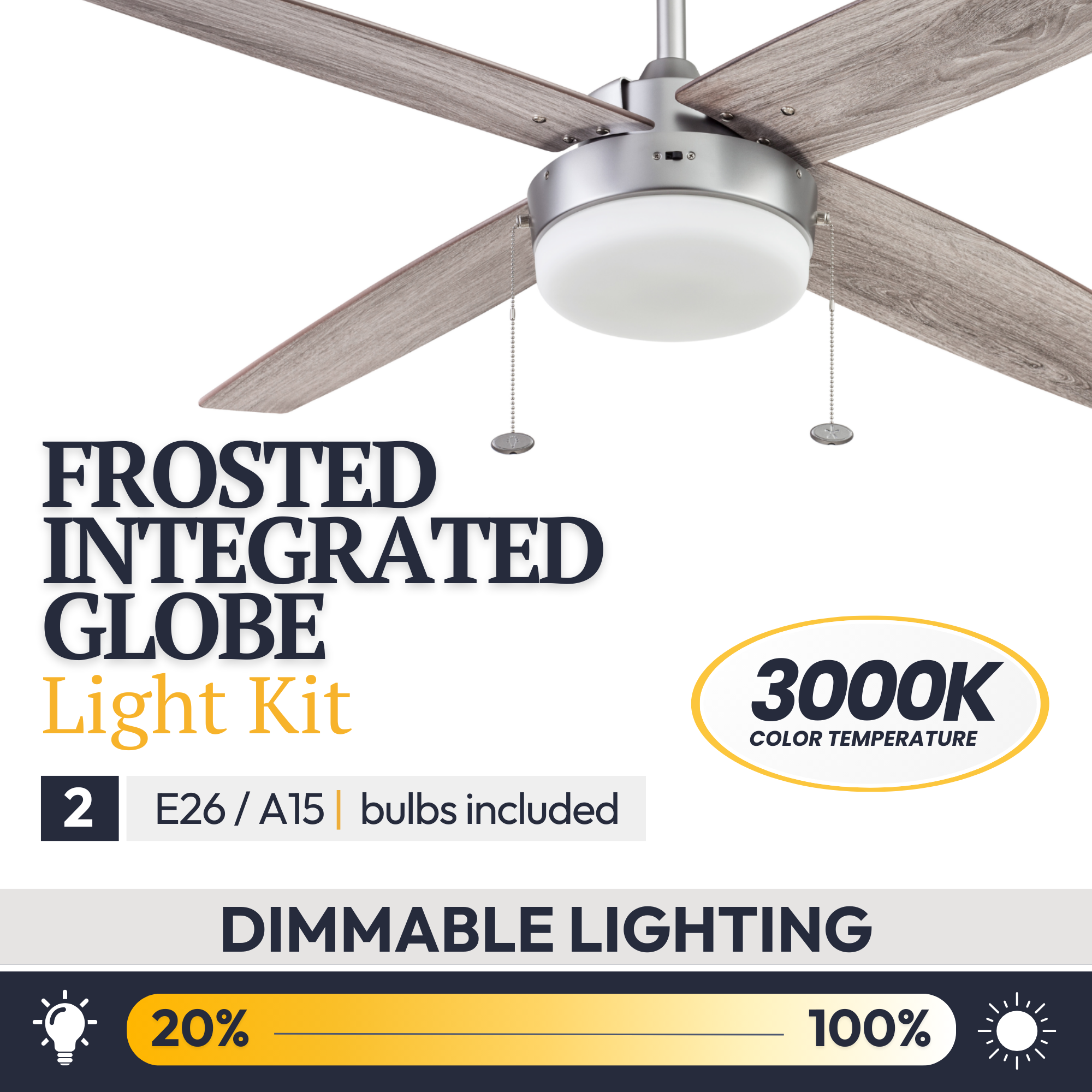52 Inch Memphis Silver Ceiling Fan with Pull Chain - Modern Indoor Cooling Fan for Living Room, Bedroom, and Office