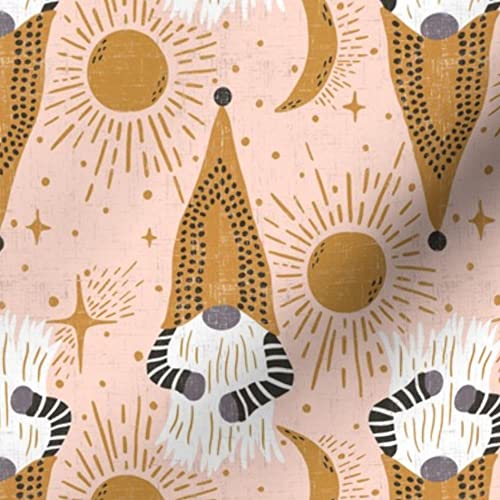 Boho Gnomes Pink White Star Kitsch Sun Printed Denim Fabric by The Yard - Spoonflower Cotton Fabric for Apparel, Home Decor & Upholstery - Perfect for DIY Crafts, Quilting, and Bohemian Style Clothing