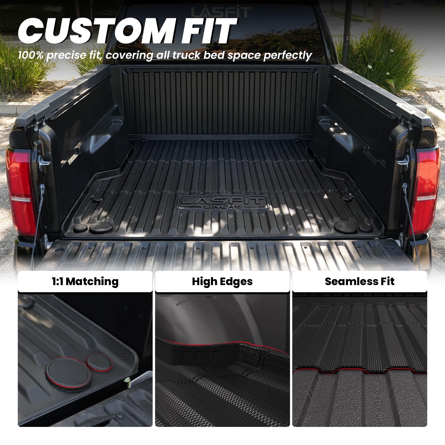 LASFIT All-Weather TPE Bed Mat for 2024-2025 Toyota Tacoma 5ft Truck - Heavy Duty Rubber Cargo Liner & Trunk Protector - Perfect for Camping, Hauling, and Off-Road Adventures (Black)