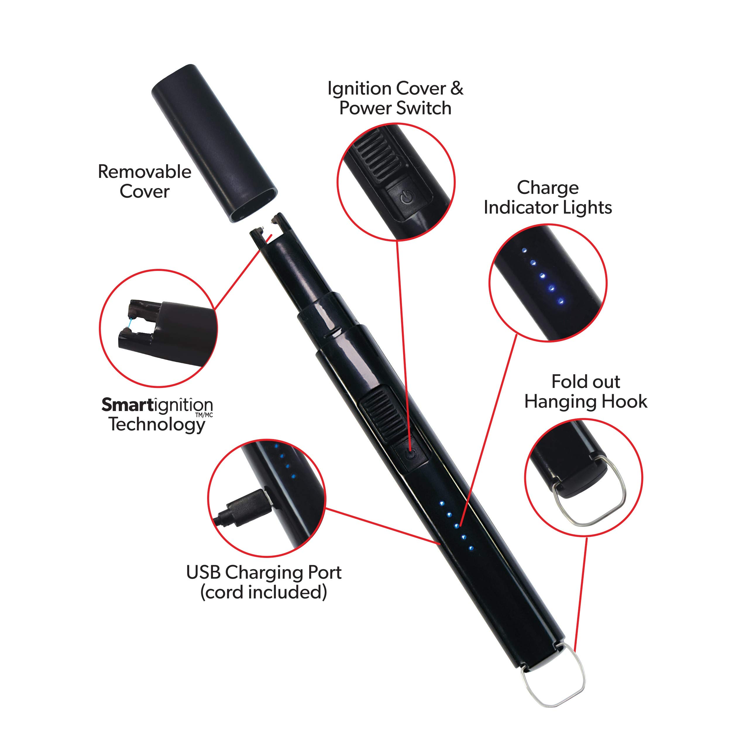 Proud Grill Smartignition Rechargeable Electric Lighter - Matte Black | USB-C Charging | Windproof & Waterproof | Perfect for Candles, Grills, Fireplaces, Camping & Outdoor Cooking | Portable, Odor-Free & Eco-Friendly Alternative to Disposable Lighters