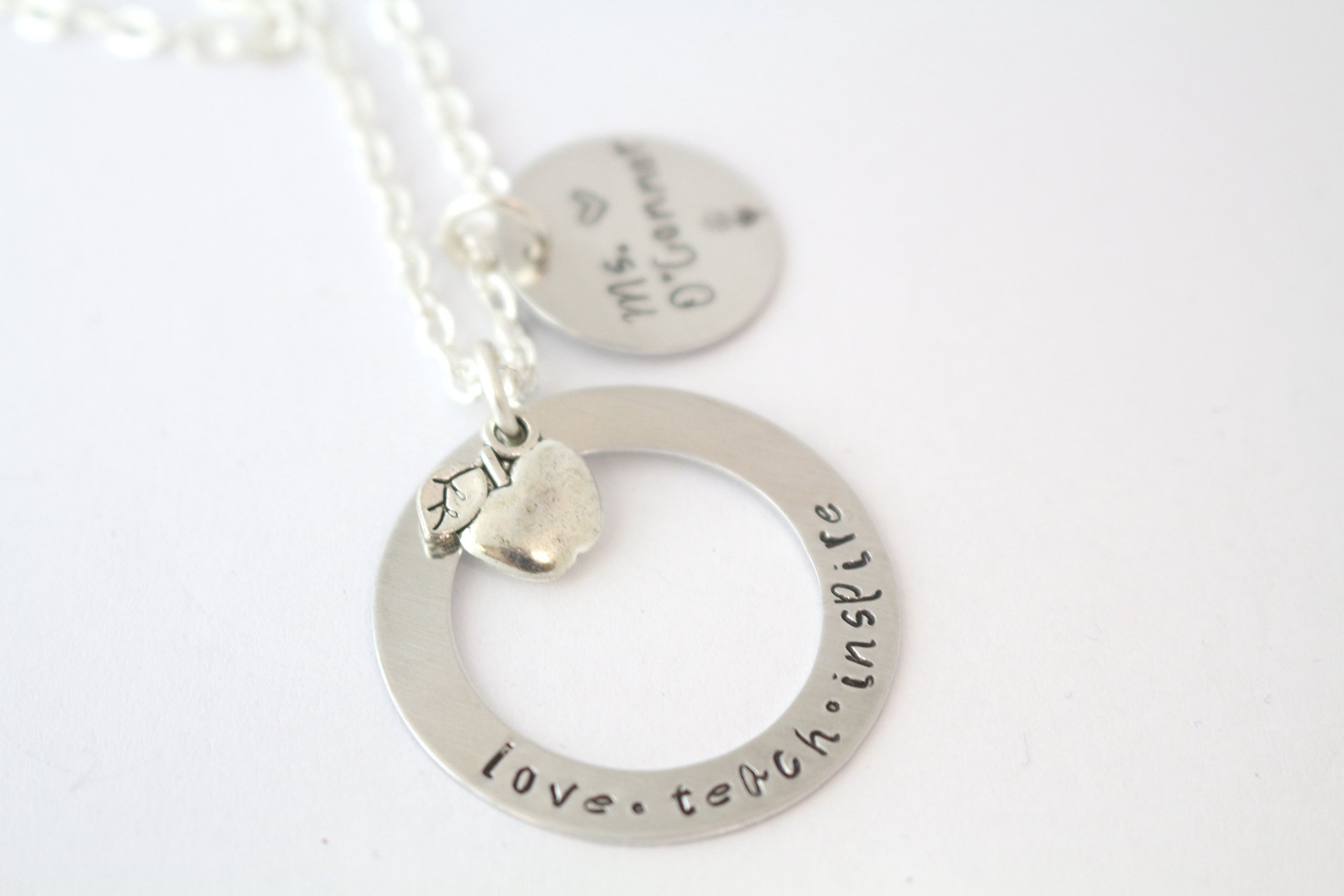 Teach Love Inspire Necklace - Personalized Apple Charm Teacher Gift for Women - Perfect for Teacher Appreciation Week, Graduation, or Retirement
