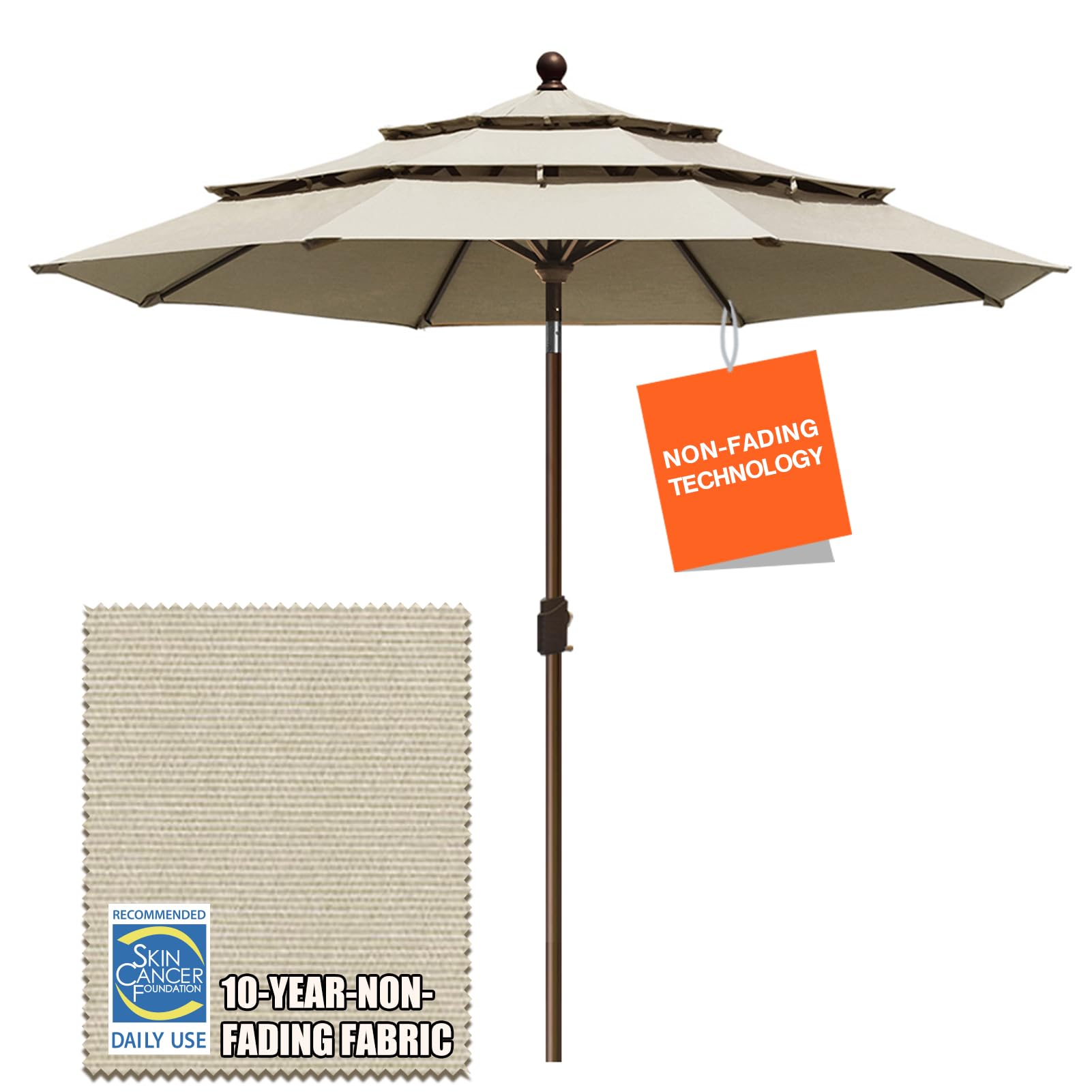 EliteShade 9Ft 3-Tier Outdoor Patio Umbrella with Ventilation - 10-Year Fade-Resistant, Heavy Duty Market Umbrella for Table - Antique Beige - Perfect for Backyard, Poolside, Restaurant & Outdoor Dining Areas