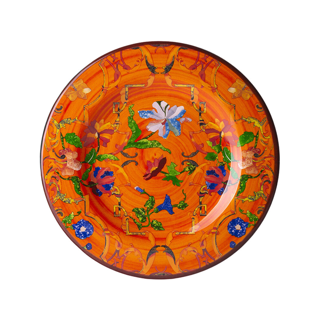 Firenze Melamine Salad Plates Set of 4 - Durable Orange Dinner Plates for Outdoor Picnic, Party, Camping & Everyday Use - BPA-Free Dishwasher Safe Tableware