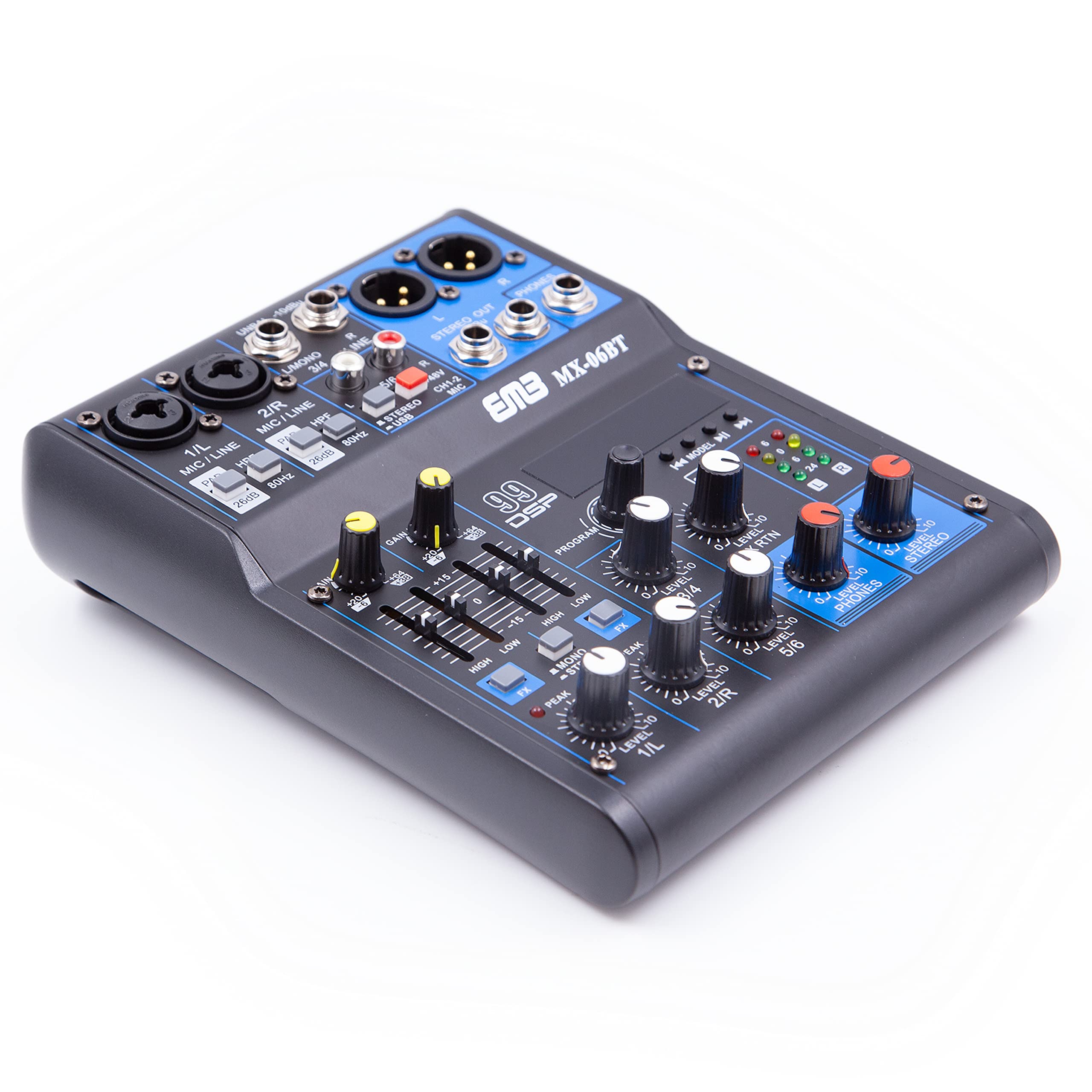 EMB MX06BT 99 DSP 6-Channel Professional Audio Mixer with Bluetooth - Studio & Live Sound Mixing Console for DJs, Bands & Podcasting