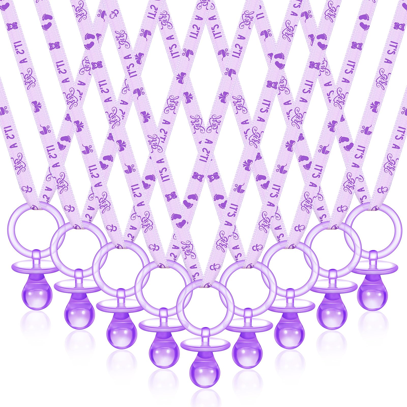 36 Pcs Baby Shower Pacifier Necklaces - Acrylic Pacifier Party Favors for Girls & Boys - Purple & Light Purple Baby Shower Decorations - Perfect for Baby Shower Party Decor, Table Scatter & Gender Reveal Events