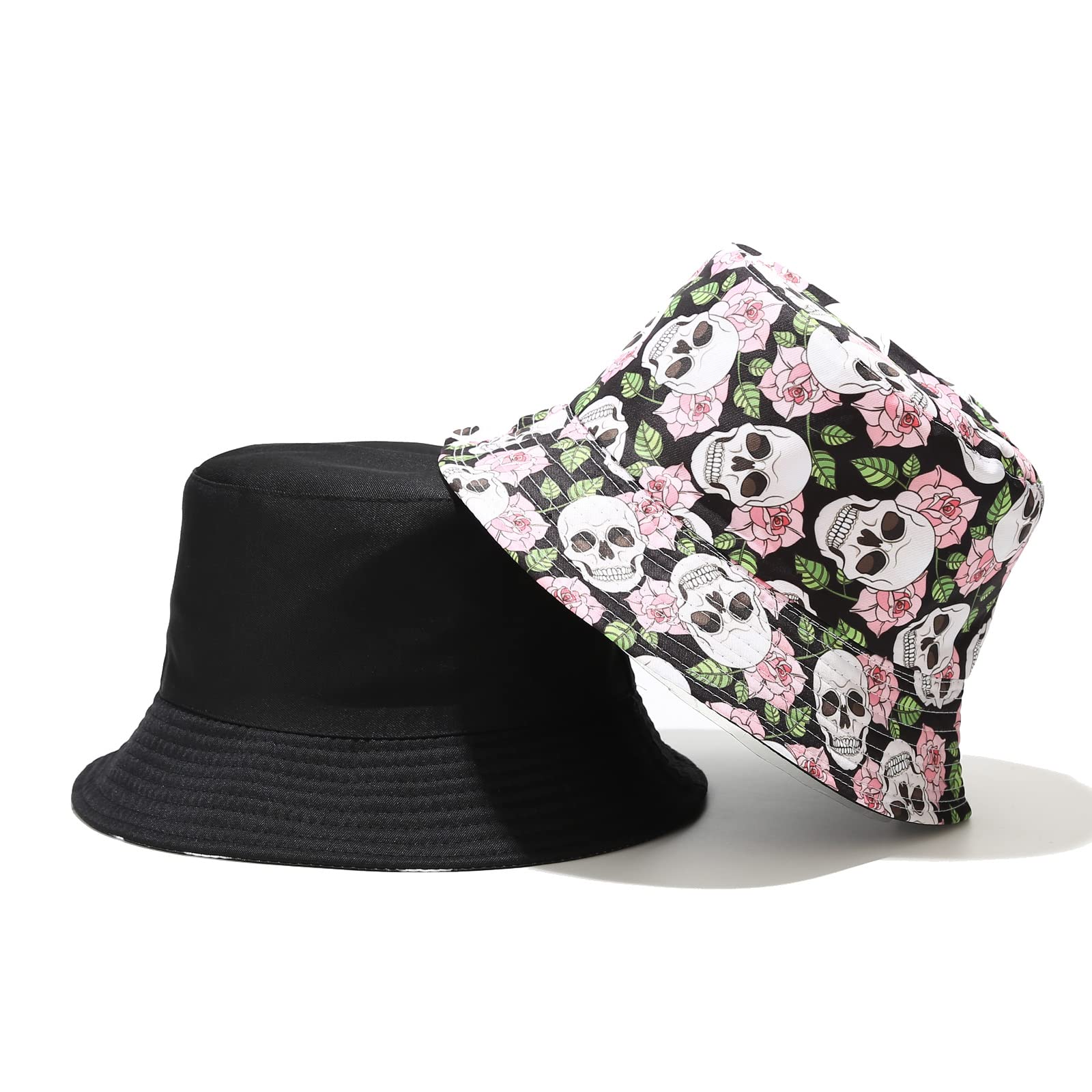 Skull Print Bucket Hat - Funny Halloween & Fishing Cap - Reversible Packable Sun Hat for Women & Men - Perfect for Halloween Costumes, Beach Trips & Outdoor Activities