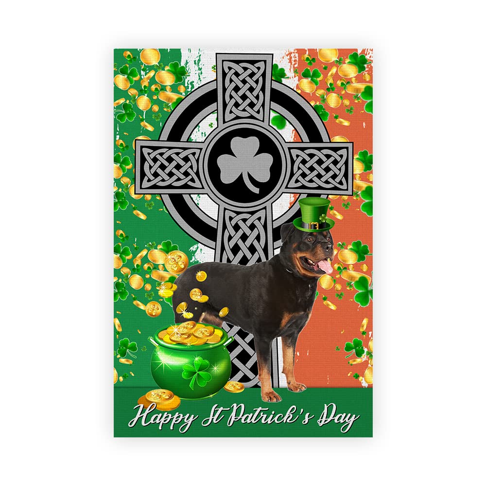 Rottweiler St. Patrick's Day Garden Flag - Lucky Dog House Flag for Pet Lovers, Irish-Themed Outdoor Decor - Perfect for Front Yard, Patio & Dog Owner Gift