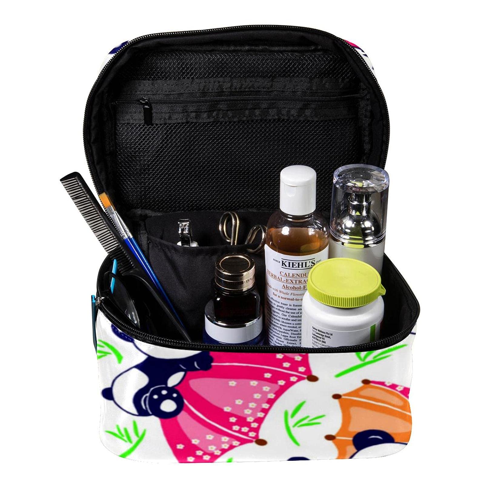 Waterproof Panda Umbrella Pattern Large Travel Makeup Bag - Cute Cosmetic Organizer with Zipper for Women & Girls | Perfect for Vacation, Gym, and Daily Essentials Storage