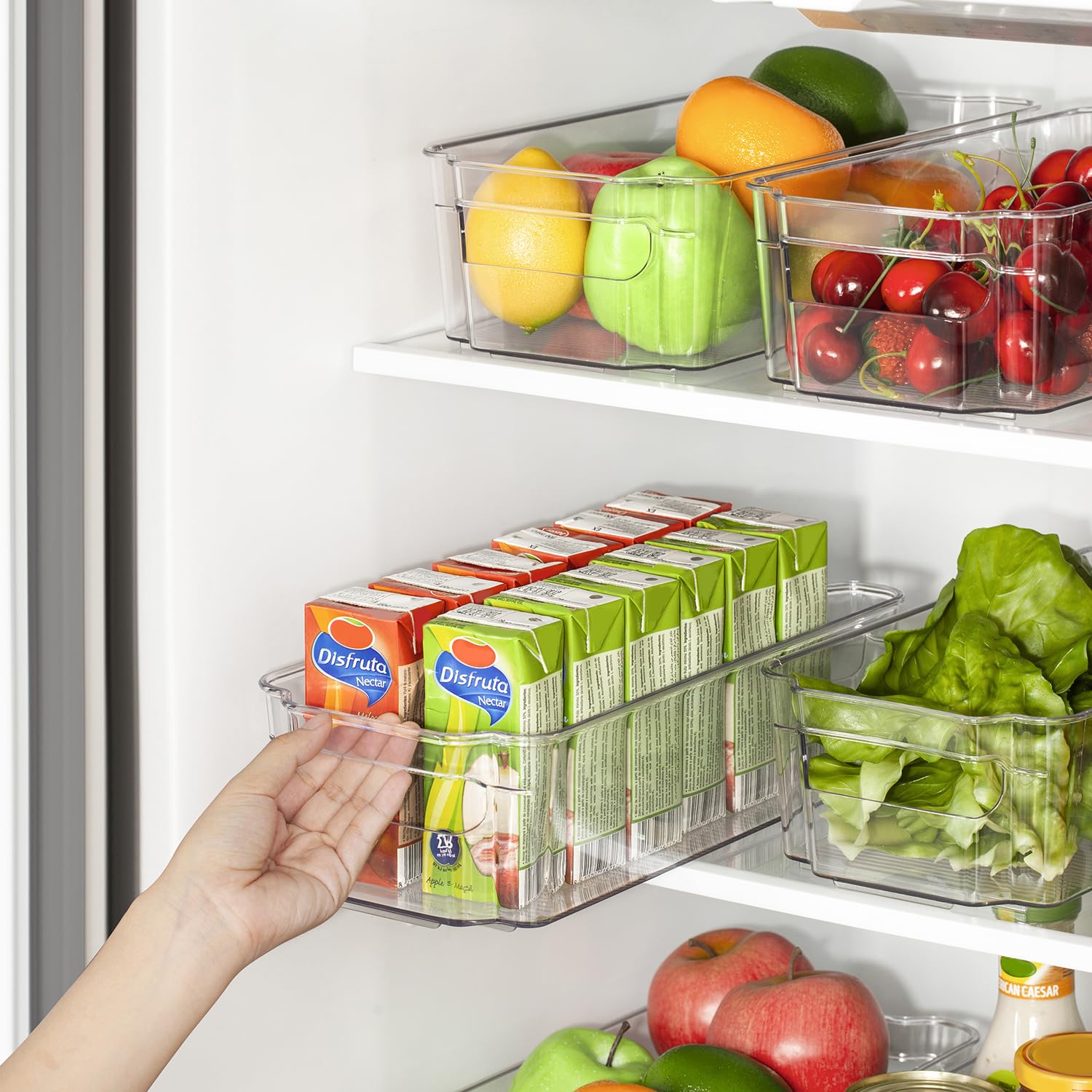 HOOJO 8-Piece Clear Plastic Refrigerator Organizers - BPA-Free Fridge Storage Bins for Freezer, Kitchen Cabinet & Pantry Organization (12.5