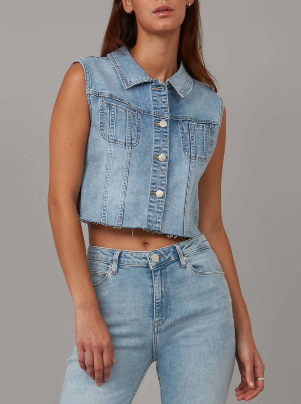 GABBIE SBS Crop Vest for Women - Stone Blue Skyline Color, Trendy Casual Wear for Summer Outfits, Gym, and Street Style Fashion