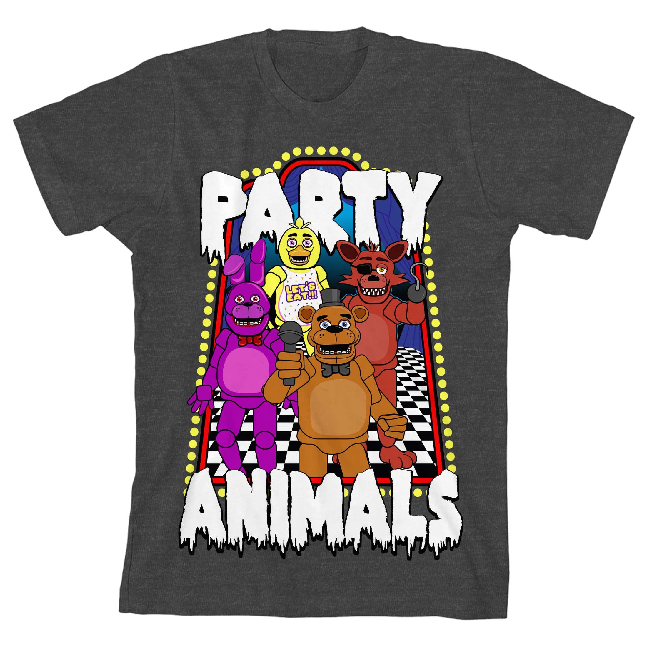 Five Nights at Freddy's Party Animals Boys Graphic T-Shirt - Charcoal Heather Cotton Tee for Gaming Fans & Cosplay | Perfect for Birthday Parties, Halloween Costumes & Video Game Conventions