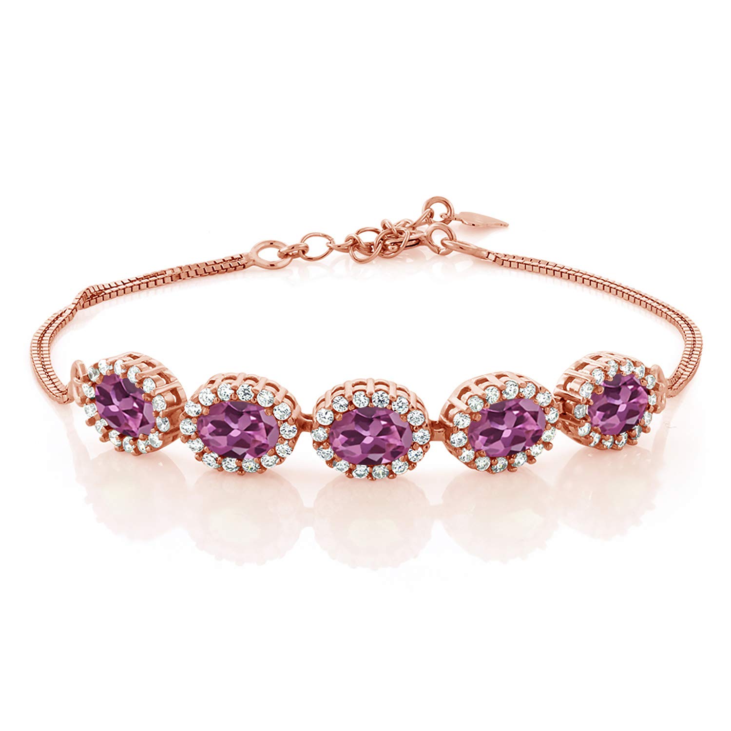 4-8 Cttw Gemstone Birthstone Tennis Bracelet for Women | 7x5mm Oval Cut | 18K Rose Gold Plated Sterling Silver | 7