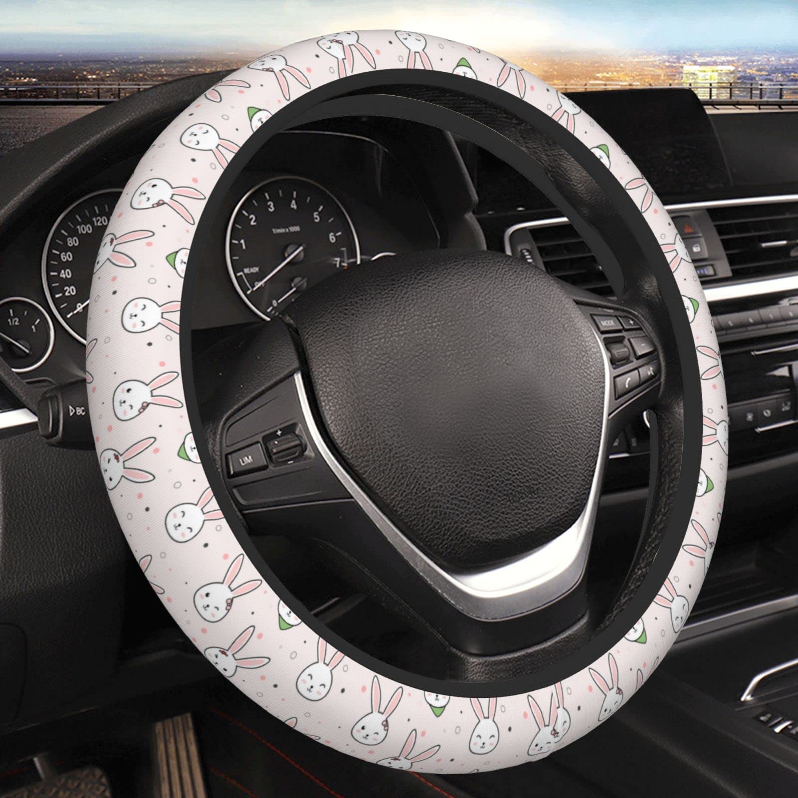 Cute Rabbit Steering Wheel Cover - Universal 15 Inch Car Wheel Protector for Women & Girls - Soft Plush Car Accessories - Perfect Gift for Drivers & Car Lovers - Ideal for Daily Commute, Road Trips & Winter Protection