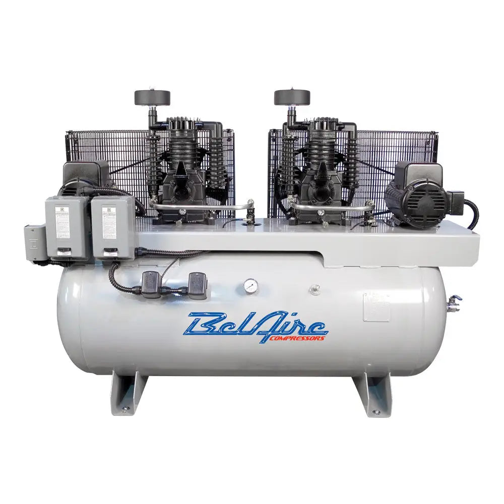 Belaire 3112DL 2 Stage Electric Duplex Air Compressor - 2x7.5HP 120G Horizontal 230V/1P for Industrial & Automotive Use - Perfect for Workshops, Garages & Heavy-Duty Applications