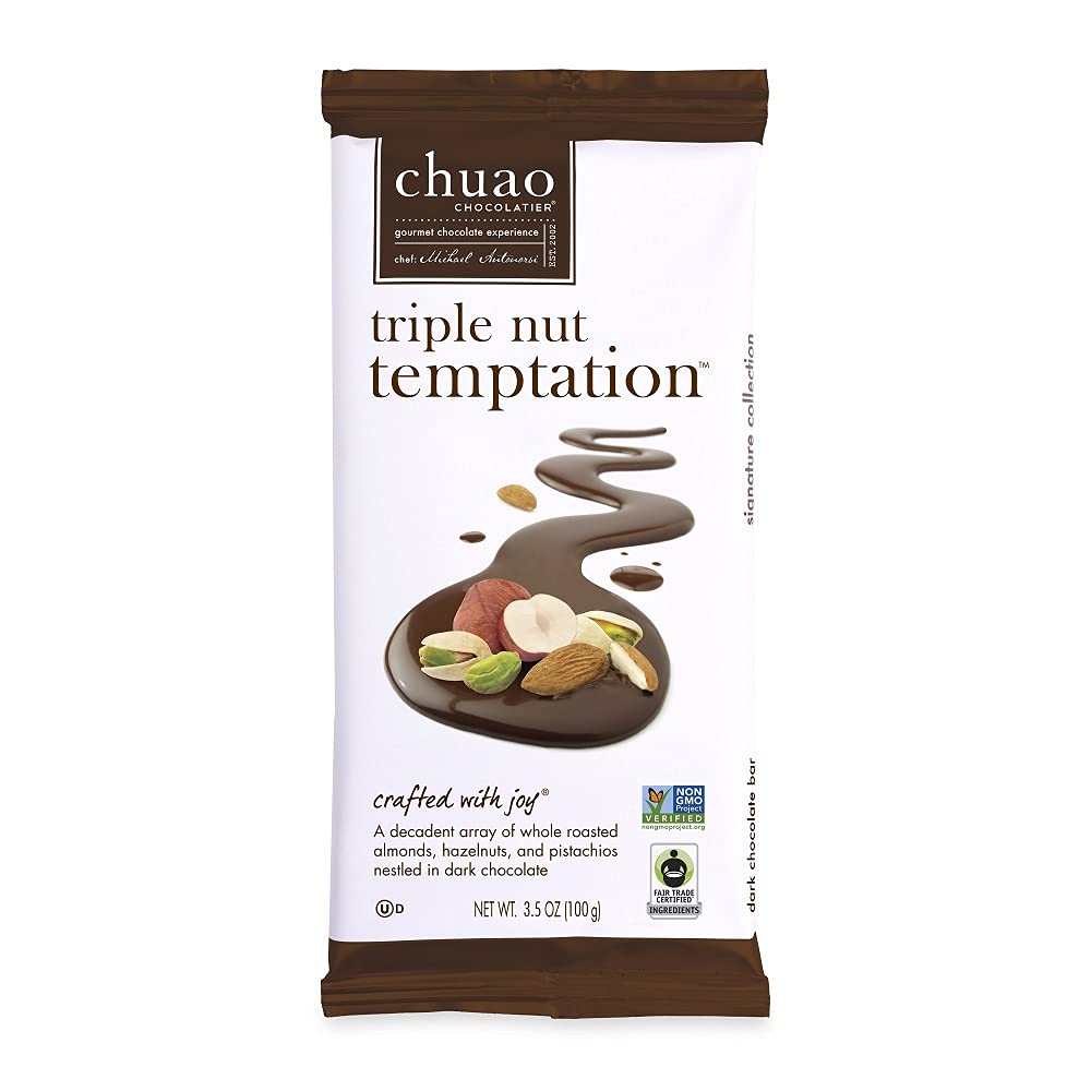 Chuao Chocolatier Triple Nut Temptation Dark Chocolate Bars - Gourmet 70% Cocoa Snacks - 10 Pack (2.8oz Each) - Perfect for Gift Baskets, Birthdays, Thank You Gifts & Care Packages - Ideal for Holiday Parties, Office Treats & Chocolate Lovers