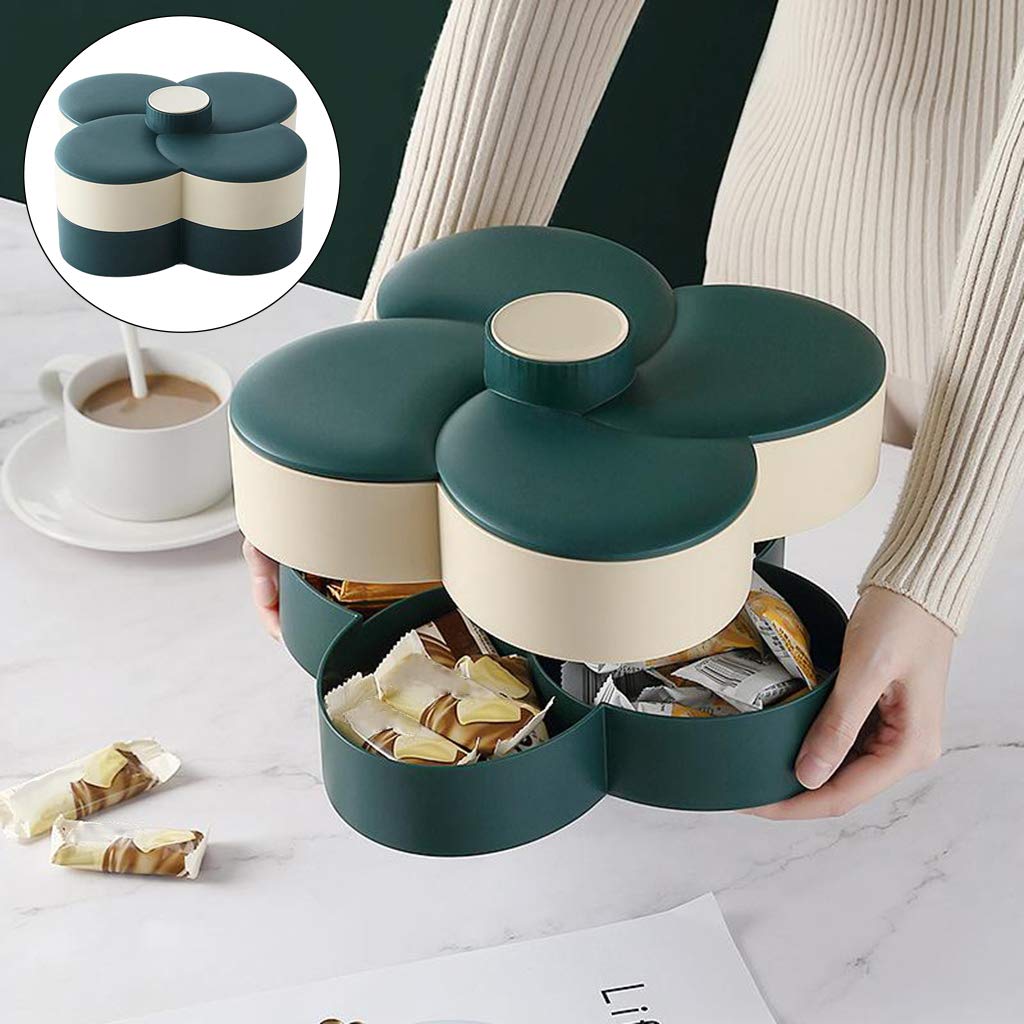 Rotating Candy Tray - Petal Flower Shaped Snack Storage Box, Waterproof & Moistureproof, Creative Design for Parties, Home, Office - Dark Green