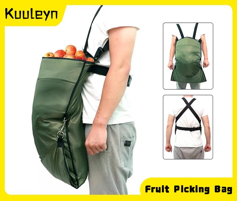 Harvest Apple Picking Bag - Durable 600D Oxford Cloth Adjustable Fruit Harvesting Apron with Double Buckles for Outdoor Orchard, Farm, and Garden Use - Perfect for Apple, Berry, and Vegetable Picking